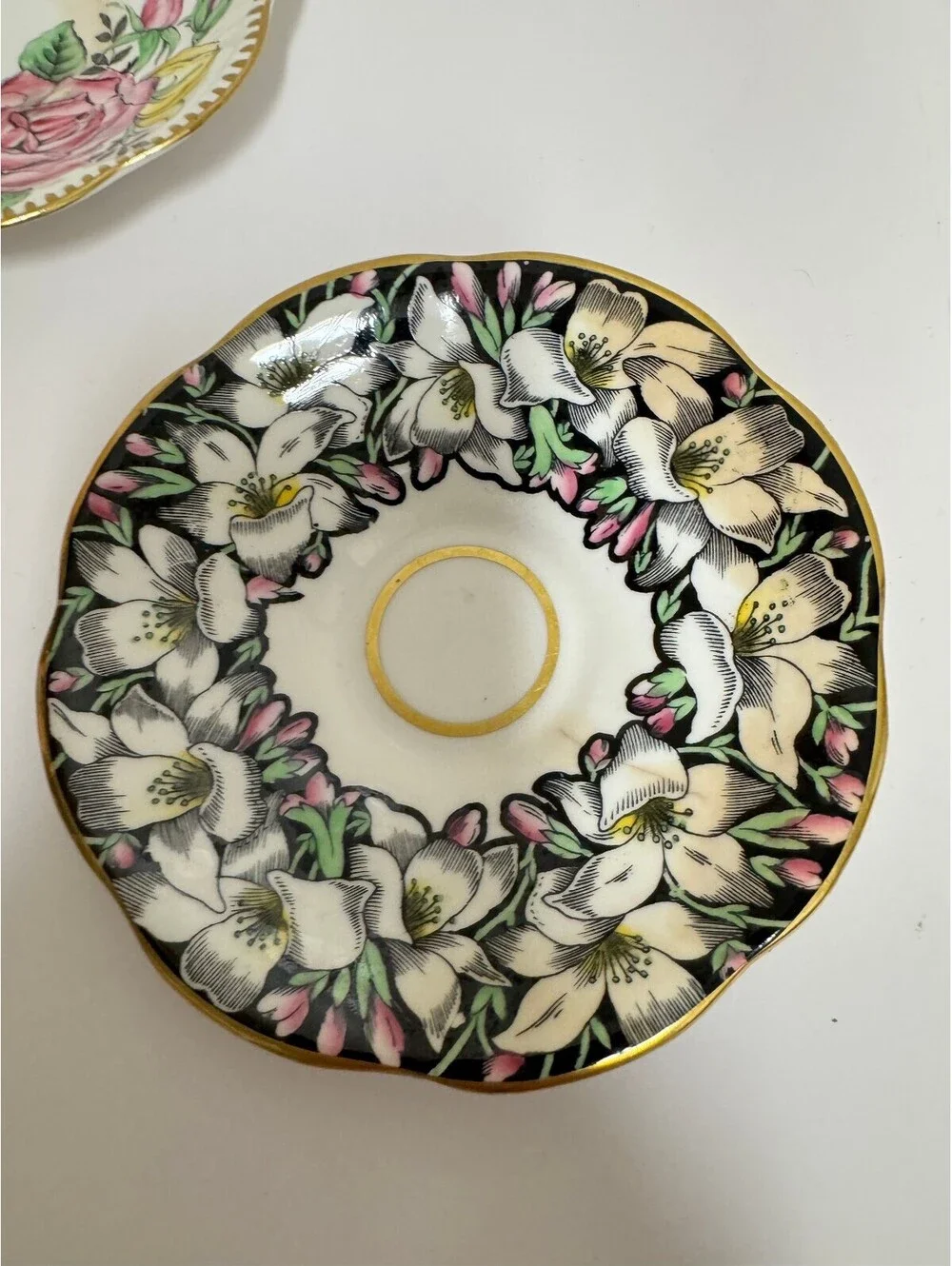 Vintage Rosina English Bone China Floral Saucers & A. Bentley Rose Dish Lot of 3